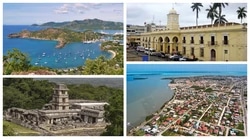 Clockwise from top right: Cibia Harbor on the Mosquito Coast, the Berriman National Post Office Headquarters, the Uotwe ruins of Ona Ketche west of Cibia, aerial view of downtown Cibia