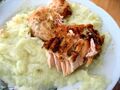 Fried salmon with mashed potatoes