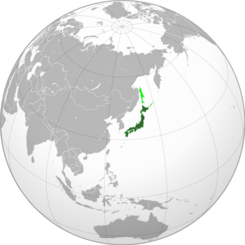 Location of Japan (controlled territory in green, claimed territory in light green)