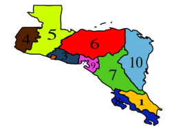 Location of Nicaragua (#7) in Central America