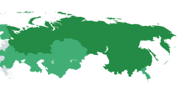 Location of Yekateria (republic) (dark green) – in North Evroyazea (light green & grey) – in the Yekaterian Federation (light green)